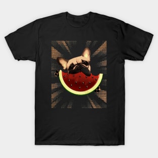 French bulldog and Watermelon, summer with frenchie, 80 s, 70 s, typography, old school, cool, bright T-Shirt